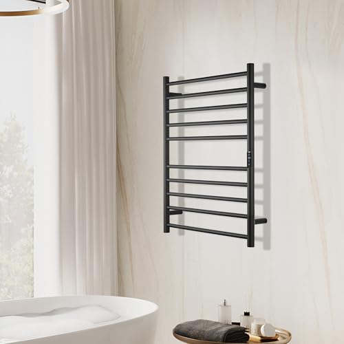 Electric Towel Rack with Voice Control for Alexa & Google Home,TUYA-Wall-Mounted Bathroom Heating Towel Warmer,Stainless Steel Material,31.5x20.08x4.41in,Plug-in,Black,10 Bars - color: Black With Wifi, size: 10 Bar
