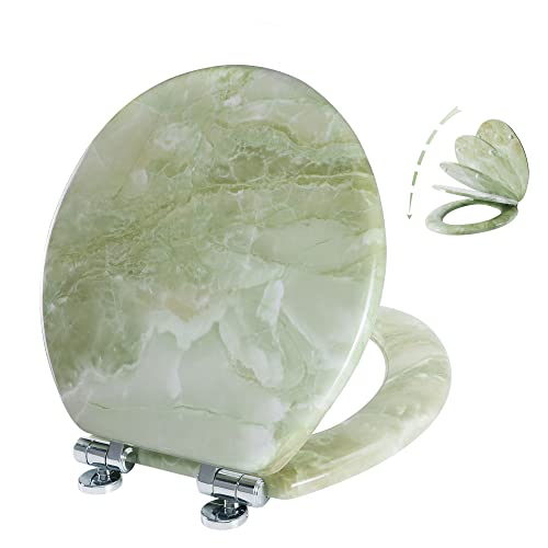 Angel Shield Marble Toilet Seat Durable Molded Wood with Quiet Close, Easy Clean, Quick-Release Hinges Round Toilet Seat (Round, Green Marble) - color: Green Marble-Round, size: Round-16.5“