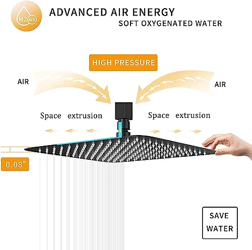 Rain Shower Head Black with Extension Arm 10 Inch Square Shower Head with 16 Inch Shower Arm Large Stainless Steel Rainfall Showerhead Matte Black Waterfall Full Body Coverage - color: Black, size: 10inch
