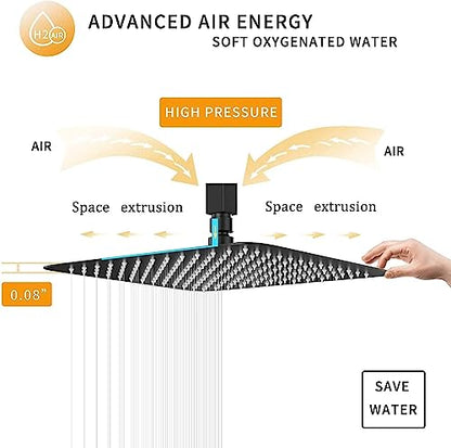 Rain Shower Head Black with Extension Arm 10 Inch Square Shower Head with 16 Inch Shower Arm Large Stainless Steel Rainfall Showerhead Matte Black Waterfall Full Body Coverage - color: Black, size: 10inch