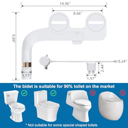 Non-Electric Ultra-Thin Bidet Seat - Dual Nozzle with Temperature Control for Front & Rear Wash, Adjustable Water Pressure, Cold & Hot Water Cleansing - color: Rose gold, style: Dial Ring