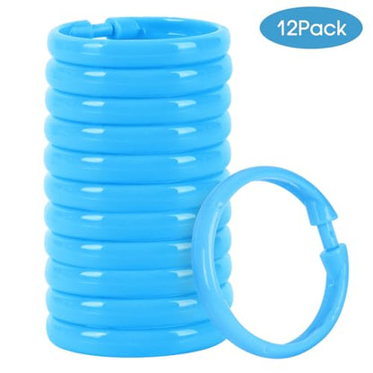 Light Blue Shower Curtain Hooks - 12 Pcs Circular Plastic Shower Curtain Rings for Bathroom - O Shaped Sky Blue Shower Hooks Rings for Shower Curtain Rod - color: Light Blue