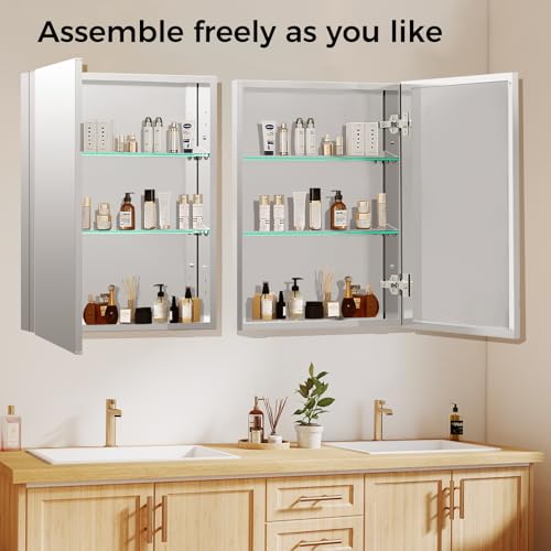 16 x 24 Inch Bathroom Medicine Cabinet with Mirror, Medicine Cabinet Mirror, Bathroom Mirror with Storage with 2 Adjustable Shelves, Assembly Required, Support Recessed or Surface Mount - size: 16 x 24