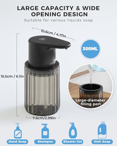 Automatic Soap Dispenser Touchless, Rechargeable Liquid Soap Dispenser | with Adjustable Dispensing Levels,10oz/300ml, IPX7 Waterproof Infrared Sensor for Bathroom & Kitchen Countertop - color: Black, style: Liquid