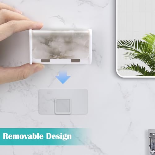 2 PCS Toothbrush Holders Wall Mounted with Cover (2, White Marble) | Wall mounted, Detachable, Easy to clean, Breathable, 2 Slots Self Adhesive Toothbrush Organizer for Bathroom - color: White Marble