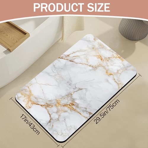 Diatomaceous Earth Bath Mat,White Marble Bath Rugs,Gold Veins Non-Slip Thin Absorbent Fast Drying Easy to Clean for Bathroom Laundry Home Kitchen Door Mat 17x29.5Inch - color: White Marble,gold Veins