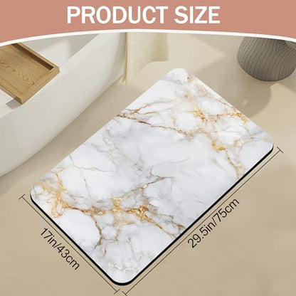 Diatomaceous Earth Bath Mat,White Marble Bath Rugs,Gold Veins Non-Slip Thin Absorbent Fast Drying Easy to Clean for Bathroom Laundry Home Kitchen Door Mat 17x29.5Inch - color: White Marble,gold Veins