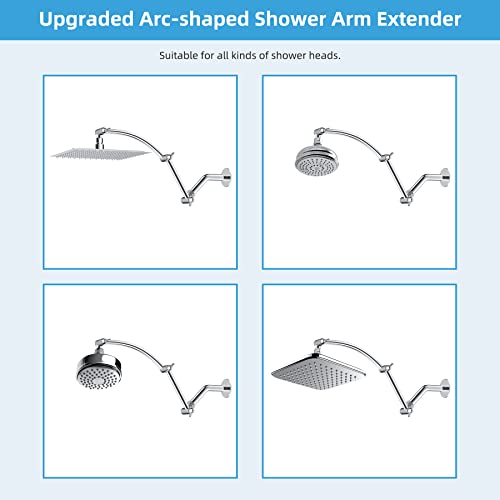 Hibbent All Metal 16'' Shower Head Extension Arm, Chrome | Solid Brass Adjustable Shower Arm with Lock Joint, Flexible Height & Angle, Universal Connection Shower Head Extender - color: Chrome, size: 16 Inch