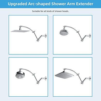 Hibbent All Metal 16'' Shower Head Extension Arm, Chrome | Solid Brass Adjustable Shower Arm with Lock Joint, Flexible Height & Angle, Universal Connection Shower Head Extender - color: Chrome, size: 16 Inch