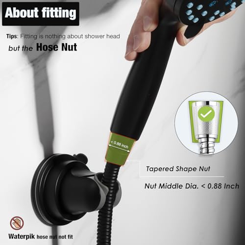 Hand held Showerhead Holder Wall Mounted with Suction Cup - Reusable- Wide Anlge Adustable Shower Hose Holder (Matte Black) - style: Matte Black