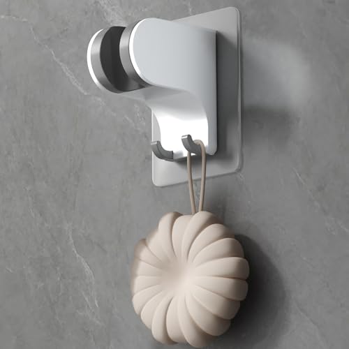 Hand Held Shower Head Holder Wall Mount, 2 Hooks, White, 1 Pack | Shower Hose Holder Adhesive with 2 Hanger Hooks, Adjustable Shower Handle Holder, No Drilling Shower Wand Holder - color: White