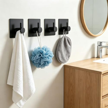 3PCS 3pcs Stainless Steel Sticky Hooks Matte Black Self Adhesive Waterproof Towel Hooks for Shower Walls Bathroom Kitchen, Black - color: Black