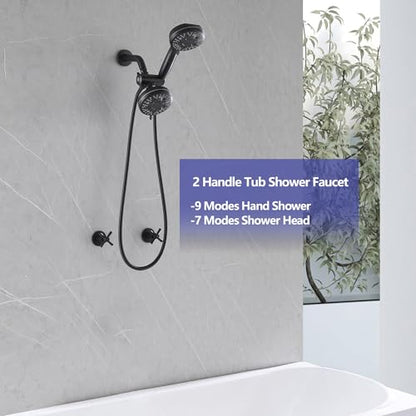 2 Handle Shower Faucet Black 2 in 1 Shower Combo Set with Valve | 9 Modes Hand Shower, 7 Modes Shower Head, Dual Head Work independently /Work Together, Brass Valve, NPT 1/2" US Connection - color: Matte Black, style: Style C