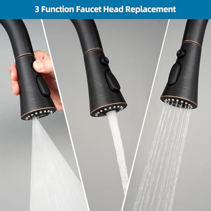Universal Kitchen Faucet Head, 3 Modes, 15 Adapter Kit, Oil Rubbed Bronze | NSF/ANSI/CAN 372 Certified, Compatible with Kohler/Moen/Delta, 3 Function Pull Down Sink Faucet Spray Head Replacement, G1/2 - color: Oil Rubbed Bronze