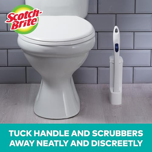 Scotch-Brite Disposable Toilet Scrubber Starter Kit, 5 Pack | Disposable Refills with Built-In Bleach Alternative, Includes 1 Handle, Storage Caddy and 5 Refills