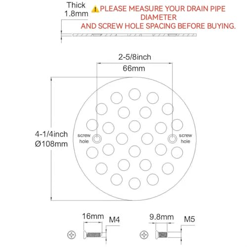 4-1/4 Inch Screw-in Round Shower Drain Cover Replacement Floor Drainer Grate with Screws Matte Black - color: Matte Black