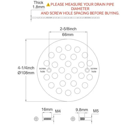 4-1/4 Inch Screw-in Round Shower Drain Cover Replacement Floor Drainer Grate with Screws Matte Black - color: Matte Black