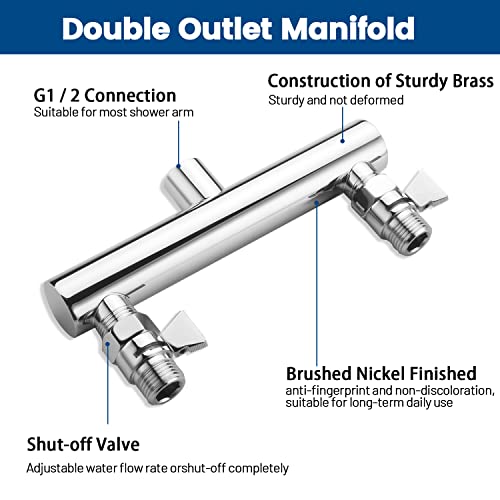 Dual Shower Head Manifold with Brass Shut Off Valve for 2 Fixed Shower Head Showering System Double Sprayer Manifold, Chrome - color: Chrome