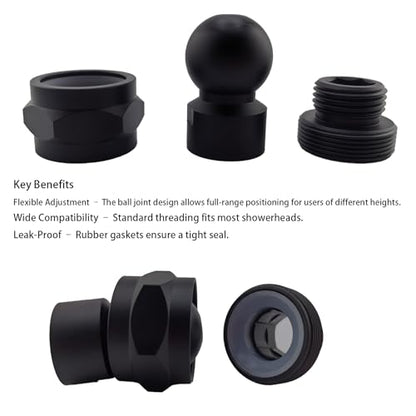 Shower Head Swivel Ball Adapter (Universal Component), Solid Brass Adjustable Shower Arm Connector, Shower Connector Ball Joint, Matte Black - color: Matte Black