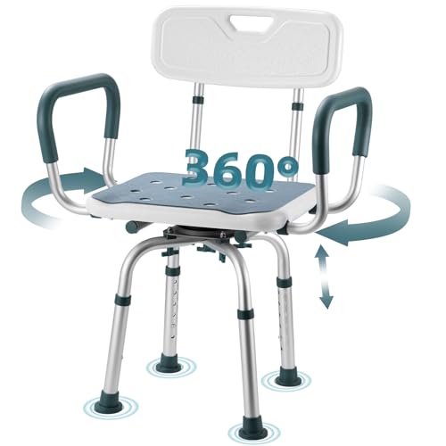 Swive Shower Chair with Arms and Back, 400 lbs Heavy Duty Shower Seat for Inside Shower Stall and Bathtub, Height Adjustable Safety Bath Seat for Elderly, Adults, Handicap and Disabled - size: 400lbs Shower Chair