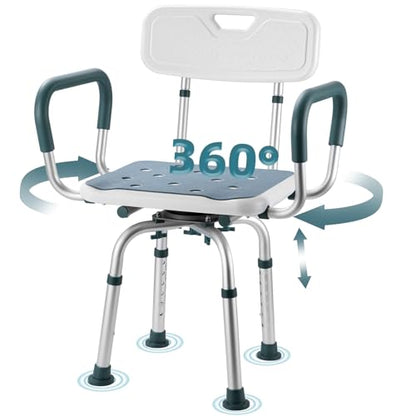 Swive Shower Chair with Arms and Back, 400 lbs Heavy Duty Shower Seat for Inside Shower Stall and Bathtub, Height Adjustable Safety Bath Seat for Elderly, Adults, Handicap and Disabled - size: 400lbs Shower Chair