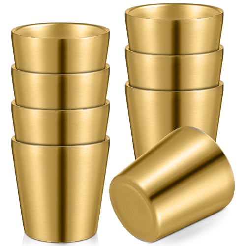 Mimorou 8 Pack Stainless Steel Insulated Cup 5.9 oz Metal Tumbler Double Wall Vacuum Water Glasses Camping Reusable Mugs BBQ Home Office Party Coffee(Gold) - color: Gold, size: 5.9 oz