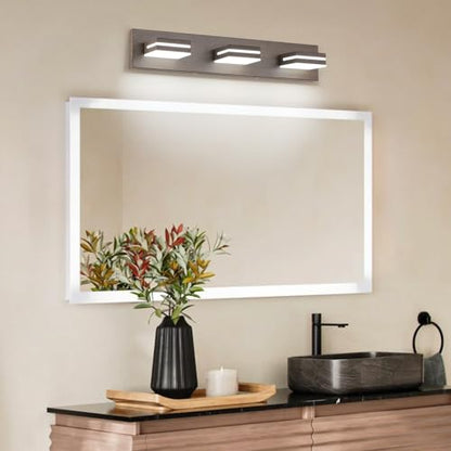 SineRise LED Modern Bathroom Vanity Light Fixtures, Modern Acrylic Bathroom Wall Lighting Fixtures Over Mirror, 3-Light, 24-Inch, Brown, White - color: Brown, White, size: 3-Light, 24-Inch