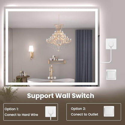 Snowdool 48 x 40 in LED Bathroom Mirror, Front and Backlit, Anti-Fog | Front and Backlit, 3 Color Temperatures, Anti-Fog, Tempered Glass - size: 40"L x 48"W