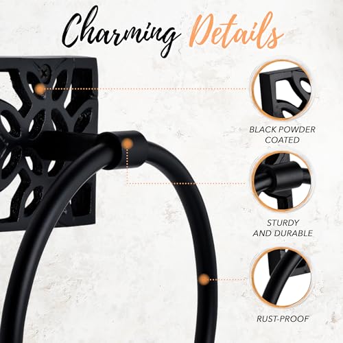 Autumn Alley Bathroom Towel Ring, Matte Black Hand Towel Holder - Modern Hand Towel Holder Wall Mount for Bathroom and Kitchen, Modern Black Bathroom Accessories, Decorative