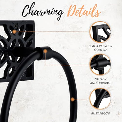 Autumn Alley Bathroom Towel Ring, Matte Black Hand Towel Holder - Modern Hand Towel Holder Wall Mount for Bathroom and Kitchen, Modern Black Bathroom Accessories, Decorative