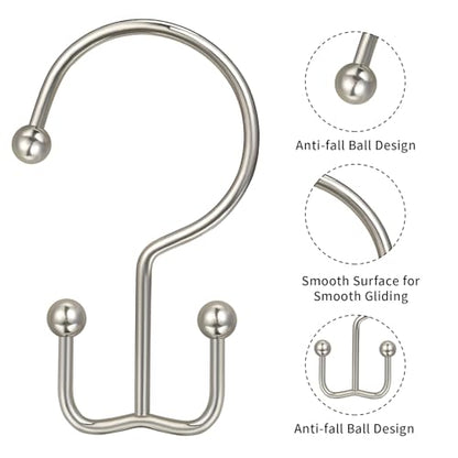 CHICTIE Nickel Shower Curtain Hooks, Double Shower Curtain Rings, Stainless Steel Shower Curtain Hooks Rings RustProof, Anti-Drop Shower Hooks Hangers for Shower Curtain Rods Bathroom (12 Pack) - color: Nickel