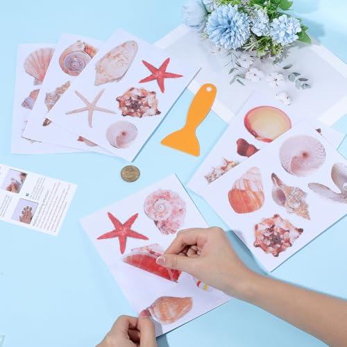 6 Pages Sea Shell Bathtub Non Slip Stickers Bulk Bathtub Sea Stickers with Scraper Adhesive Ocean Animal Slippery Floor Decal for Shower and Bath Tub Home Decorations DIY Crafts Gift Adult - style: Shell 2
