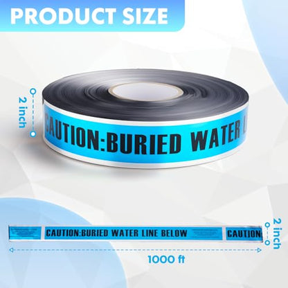 Detectable Buried Line Caution Tape – 2" x 1000 ft, 5 Mil Utility Marking Tape – Durable Underground Safety Tape for Line Warning (Water)