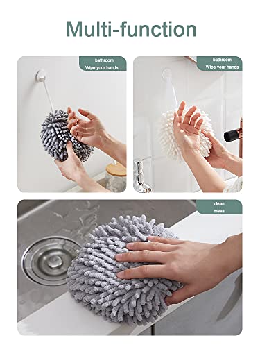 Chenille Hand Towel, Cute Flat Ball Shape, Thickened Sponge Instant Absorbent Quick-Drying Towel, Kitchen Bathroom Hanging Convenient Quick-Drying (White Gray) - color: White Gray