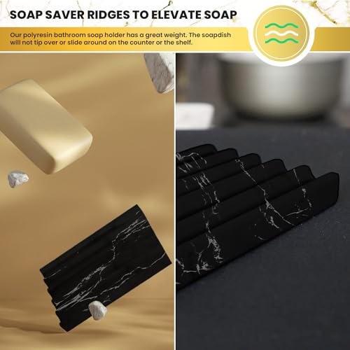 DAYONE Holder with Marble Look - Soap Dish with Soap Saver Ridges Rectangle Bar Soap Holder with Non Slip Feet - Soap Tray for Bathroom, Sink, Kitchen, and SPA (Black) - color: Black