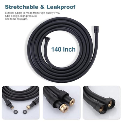 Aleasha Extra Long PVC Shower Hose Replacement for Bathing, Toilet Cleaning, Dogs - Matte Black 140 Inch Long Hose - color: Black, size: 140inch