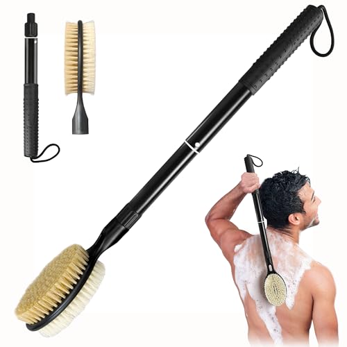Back Scrubber with Soft and Stiff Bristles, 17''-25'' Long Handle Dual-Sided Shower Brush for Body for Deep Cleaning
