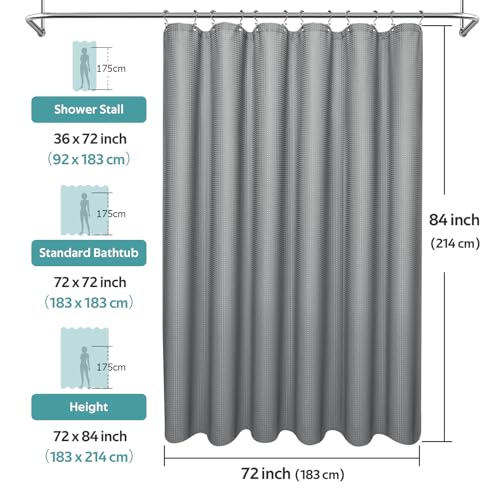 3 in 1 Shower Curtain Set, Waffle Shower Curtain and Liner Set with 12 Double Sided Shower Curtain Hooks, 258GSM Luxury Weighted Cloth Shower Curtains for Bathroom, 72 W x 84 H, Grey - color: Grey, size: 72"W x 84"L (Pack of 1)