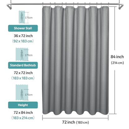 3 in 1 Shower Curtain Set, Waffle Shower Curtain and Liner Set with 12 Double Sided Shower Curtain Hooks, 258GSM Luxury Weighted Cloth Shower Curtains for Bathroom, 72 W x 84 H, Grey - color: Grey, size: 72"W x 84"L (Pack of 1)