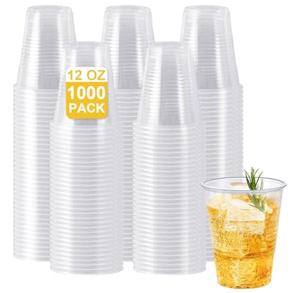 SIUQ 1000 Pack 12 oz Clear Plastic Cups, Bulk Disposable Cups 12 Ounce | Cold Party Drinking Cups for Party, Picnic, BBQ, Wedding, Travel, Halloween, Christmas, Events - style: 12 oz-1000pack