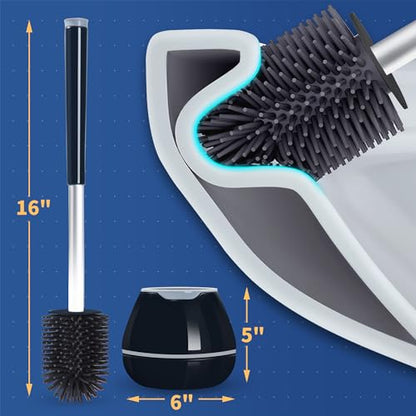 BOOMJOY Toilet Brush and Holder 2 Packs, Silicone Toilet Bowl Brush with Tweezers for Bathroom, RV Cleaning-Black & Grey - color: Black & Grey