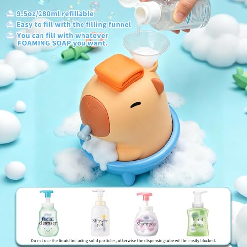 Brown Cute Soap Dispenser - Kids Automatic Foam Hand Soap Dispenser, Wall Mount Waterproof USB Rechargeable, 9.5oz Touchless for Bathroom, Office, Hotel,Hospital, Preschool Children - color: Brown Capybara