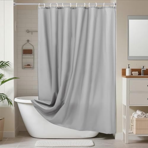 AooHome Extra Long Shower Curtain Liner, Fabric Shower Curtain with Hooks for Hotel, Water Repellent, 72 Width x 84 Height Inch, Light Grey - color: Light Grey, size: 72"W x 84"L (Pack of 1)