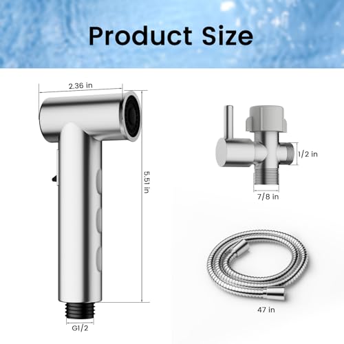 FEELSO Handheld Bidet Sprayer for Toilet, Adjustable Water Pressure Jet Spray Toilet with Bidet Hose for Diaper Sprayer Kit, Feminine Baby Wash, Pet Shower & Muslim Shower