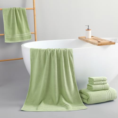 REDKISS Sage Towels Set 6 Piece Cotton Towel Sets with 2 Bath Towels, 2 Hand, 2 Washcloths, 650GSM Hotel Quality, Soft, Highly Absorbent Towels for Bathroom Gym, Ideal Everyday Use - color: Sage Green