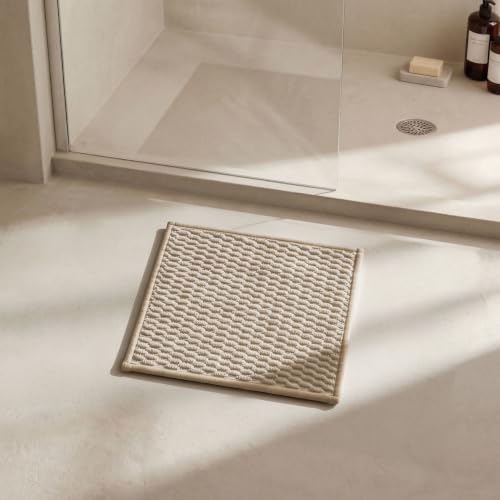 Triohero Small Bathroom Rugs Non Slip Washable Bath Rugs Super Absorbent Bathroom Rug Thin Quick Dry Low Pile Bath Mats, Beige 12x12 - color: Beige New, size: 1' x 1' (Rectangular)