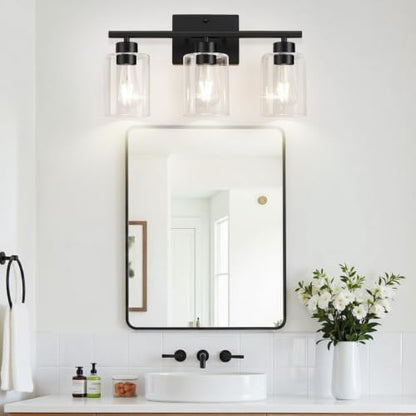 3-Light Bathroom Light Fixtures, Modern Black Vanity Light with Clear Glass Shades for Bathroom Vanity Lighting - color: Matte Black, size: 3-light