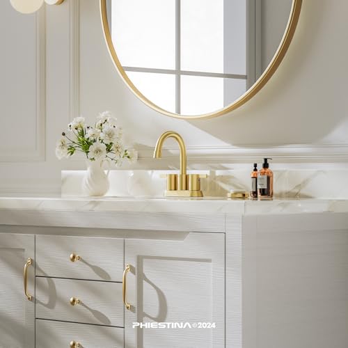 Phiestina Brushed Gold 4 Inch 2 Handle Centerset Lead-Free Bathroom Faucet 2 Pack, Swivel Spout with Copper Pop Up Drain and 2 Water Supply Lines,BF15-1-BG-2PACK - color: Brushed Gold-2pack