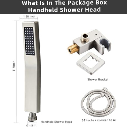 Handheld Shower Head，High Pressure Brushed Nickel Shower Head,Water Saving Detachable Shower Wand with Solid Brass Body and 5 ft Flexible Hose, Easy to Clean and Durable - color: Brushed Nickel