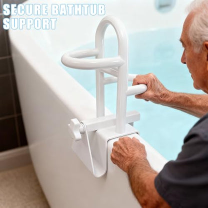 Adjustable Bathtub Safety Rail & Shower Grab Bar for Elderly | No-Drill Shower Handle Grab Bar, Secure Locking Tub Clamp Fits 3 to 7 Inch Tub Walls, Supports 330 lbs